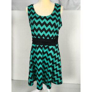 Wet Seal Dress Size 1X Black and Teal Chevron Sleeveless Pull On Lace Waistline